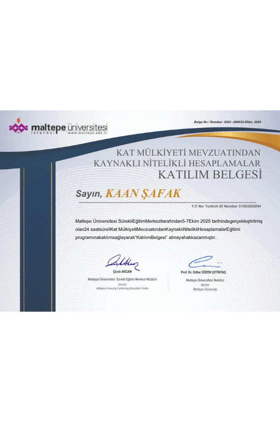 Kat Mülkiyeti Kaynaklı Nitelikli Hesaplamalar Belgesi